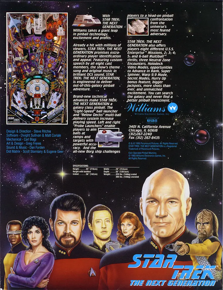Star Trek: The Next Generation sales flyer, back