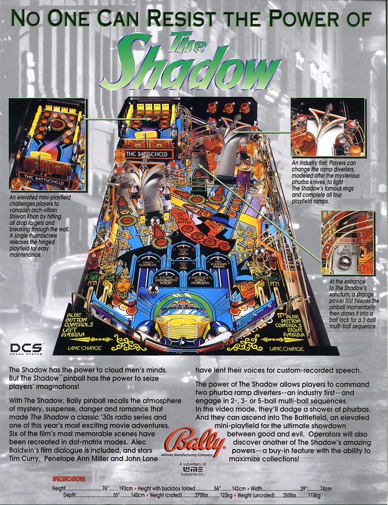 The Shadow sales flyer, back