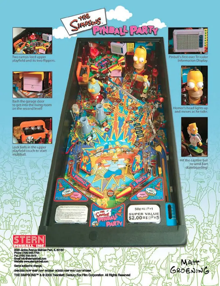The Simpsons Pinball Party sales flyer, back